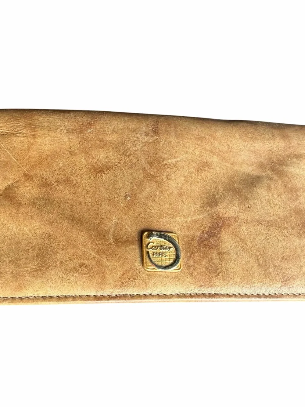 Vintage Cartier Paris Leather Tan Beige Long Continental Flap Wallet 7.5x4in